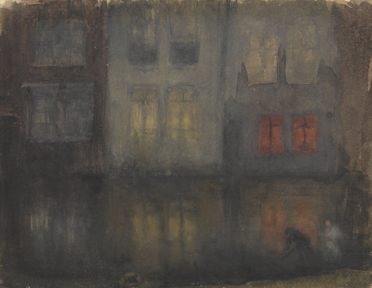 Nocturne- Zwart en Rood—Achterkanaal, Holland door James Abbott McNeill Whistler