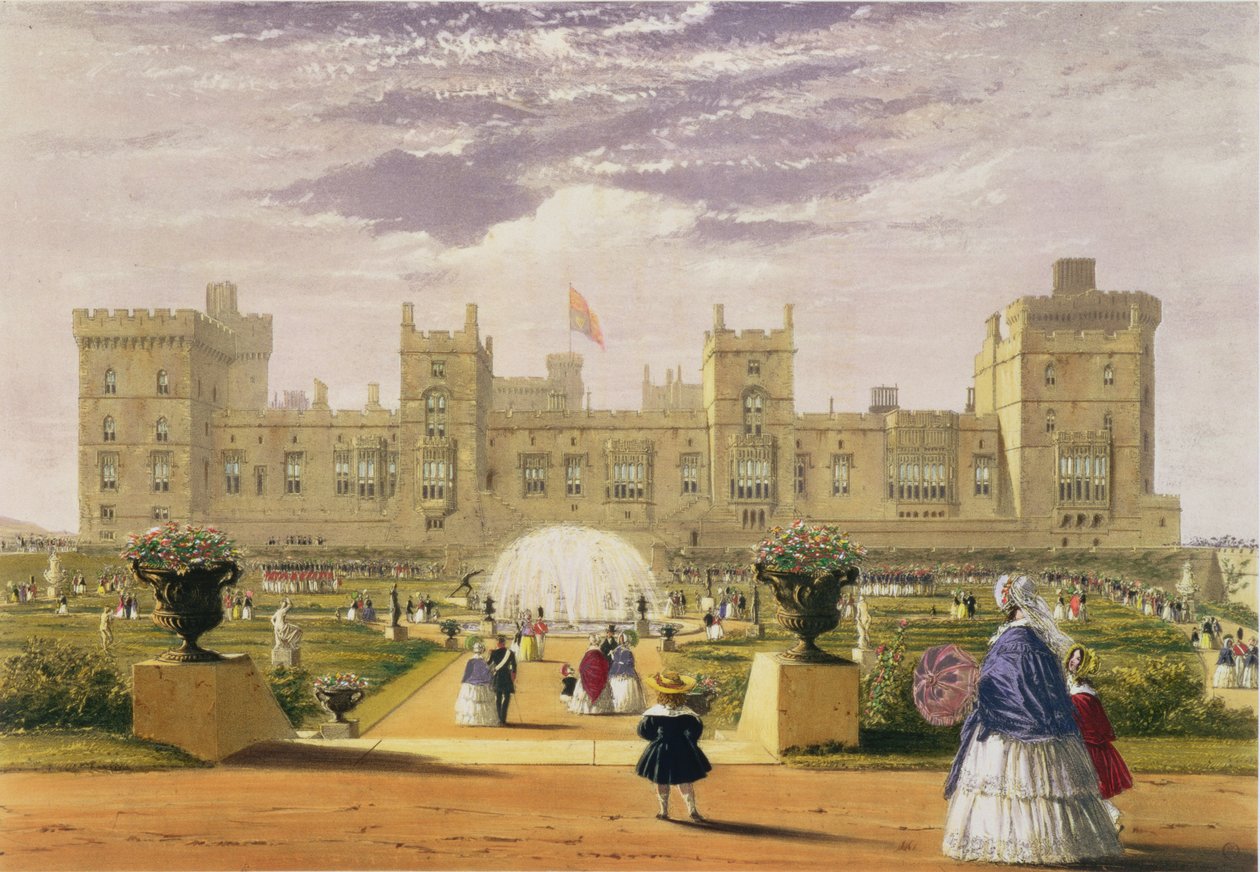 Oostelijk uitzicht op het Kasteel en de Tuin, Windsor Castle, 1838 door James Baker Pyne