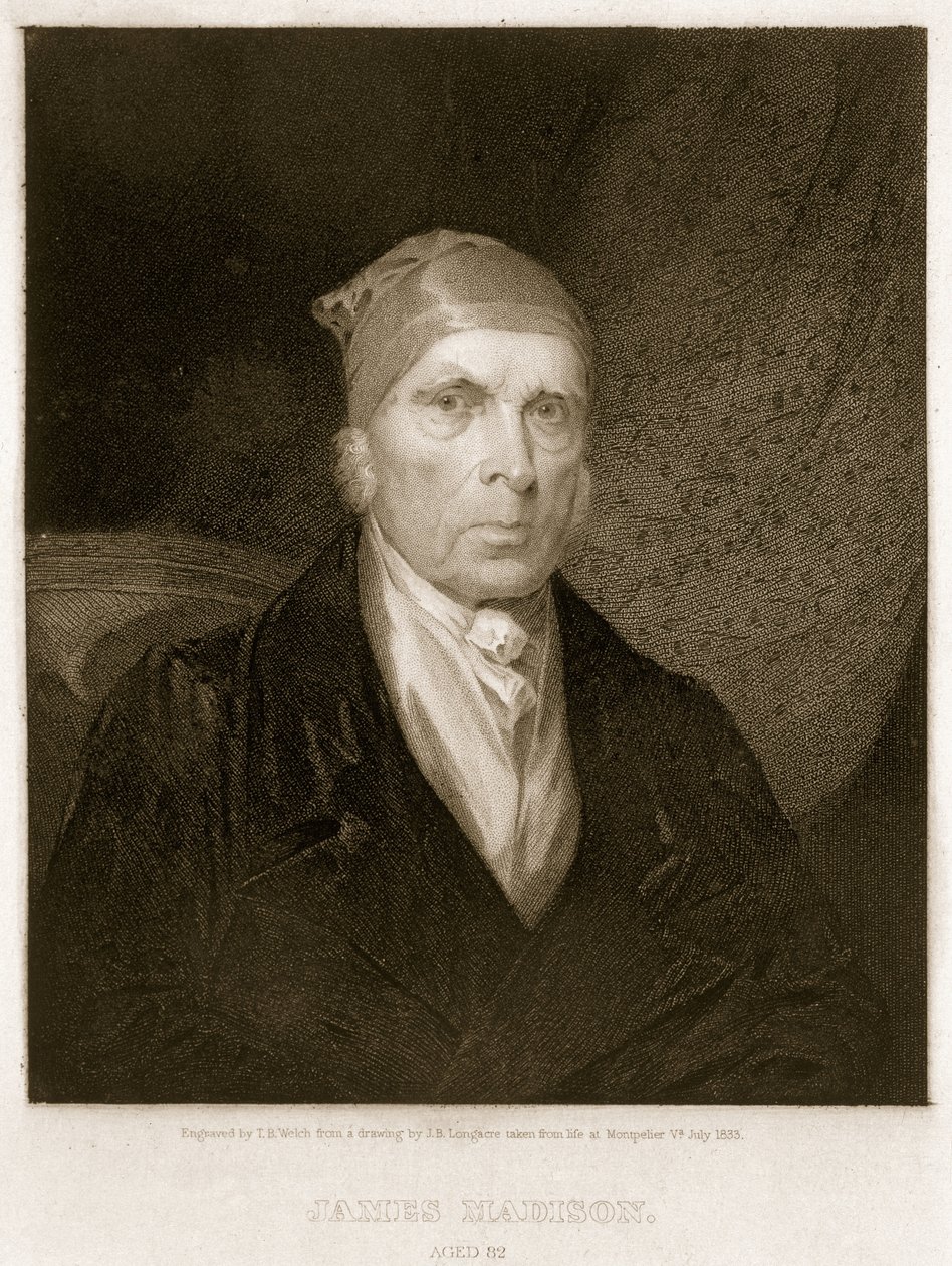 James Madison op 82-jarige leeftijd, gegraveerd door Thomas B. Welch (1814-74) door James Barton Longacre