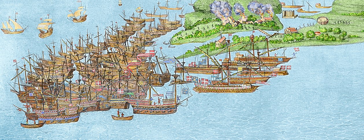 De Franse vloot in de windstilte en de aanval op het Isle of Wight, 1545 (detail) door James Basire