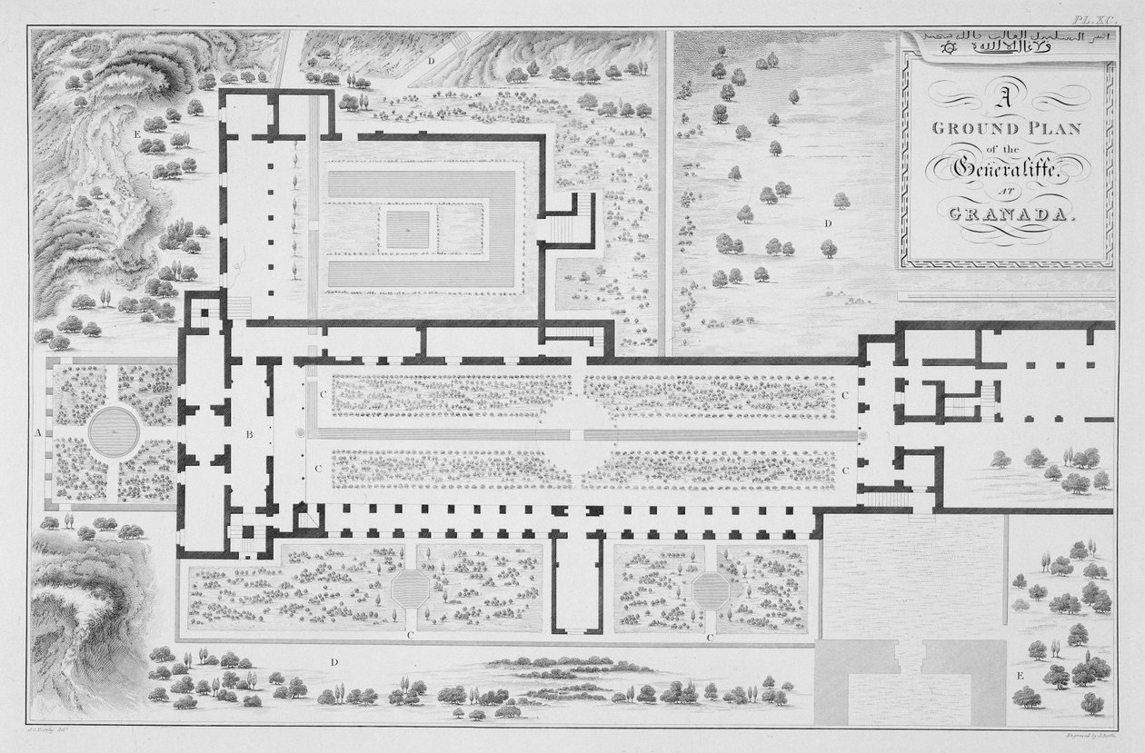 Grondplan van de tuinen van de Generalife, Granada, uit 