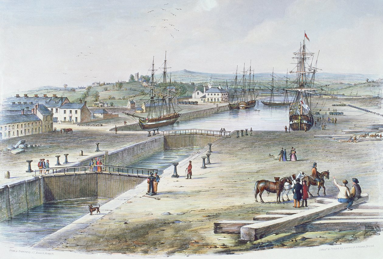 Uitzicht op de Dok, Newport, Monmouthshire, 1842 door James Flewitt Mullock