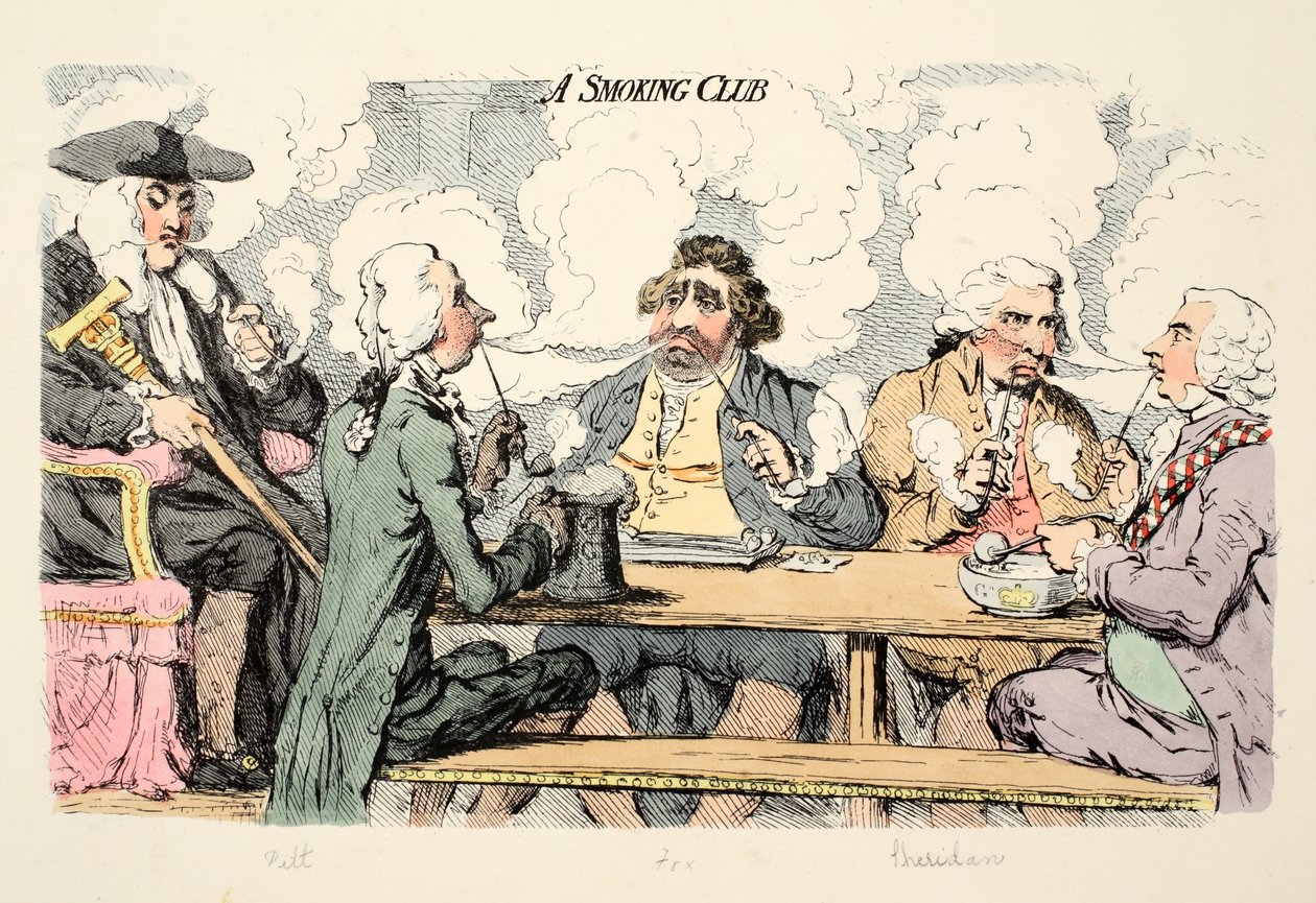 Een rookclub, uitgegeven 1793 door James Gillray