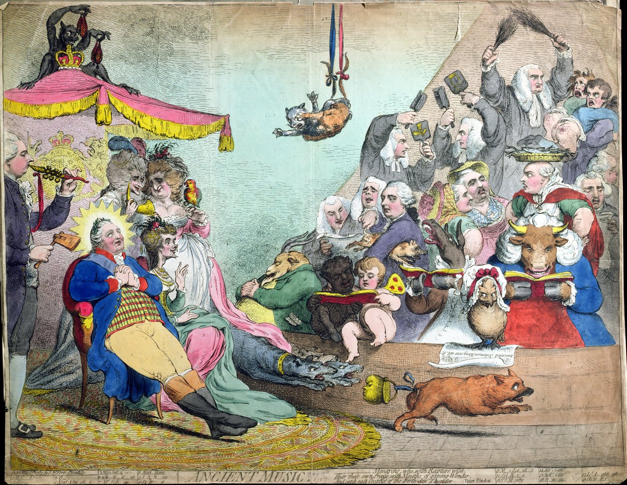 Oude muziek, gepubliceerd door S.W. Fores in 1787 door James Gillray