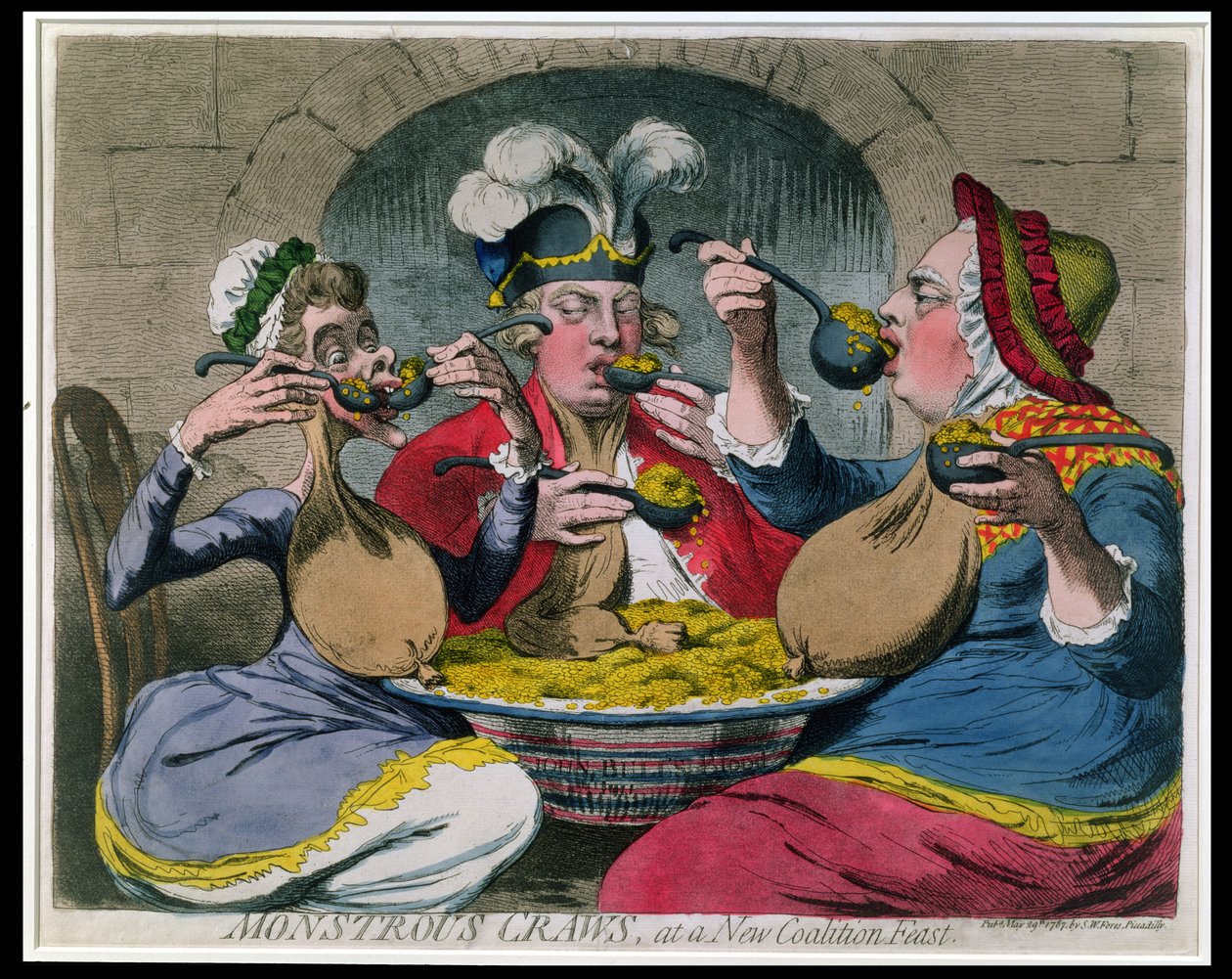 Monstrous Craws bij een nieuw coalitiefeest, uitgegeven door S.W. Fores door James Gillray