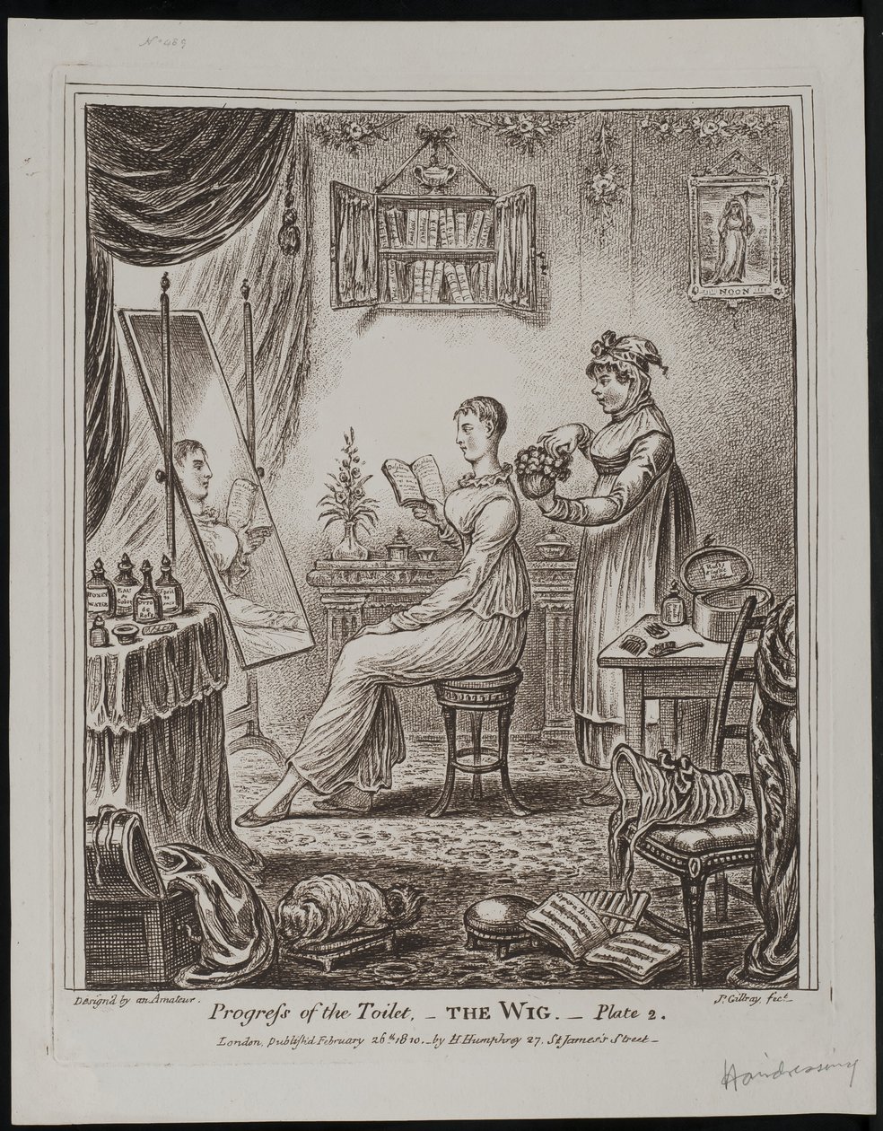 Voortgang van het Toilet – De Pruik door James Gillray