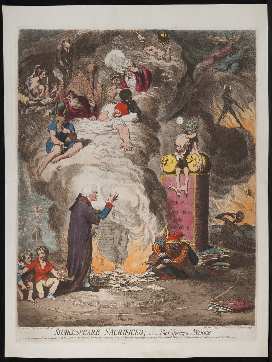 Shakespeare geofferd of het offer aan hebzucht, 1789 door James Gillray