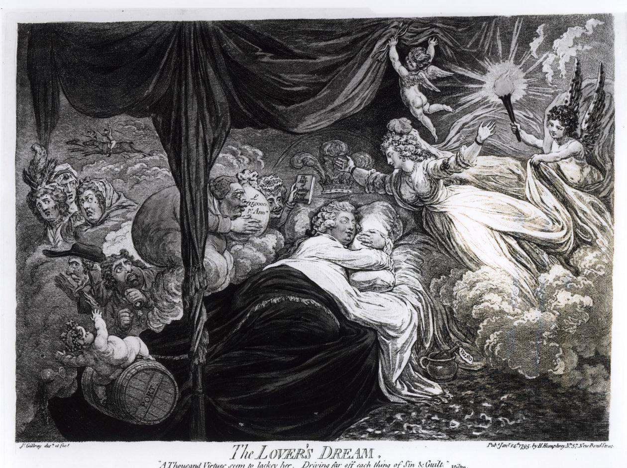 De droom van de minnaar, 1795 door James Gillray