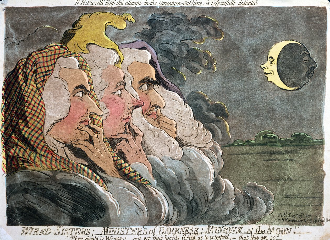 Weird Sisters; Ministers van Duisternis; Minions van de Maan, gepubliceerd door Hannah Humphrey, 1791 door James Gillray