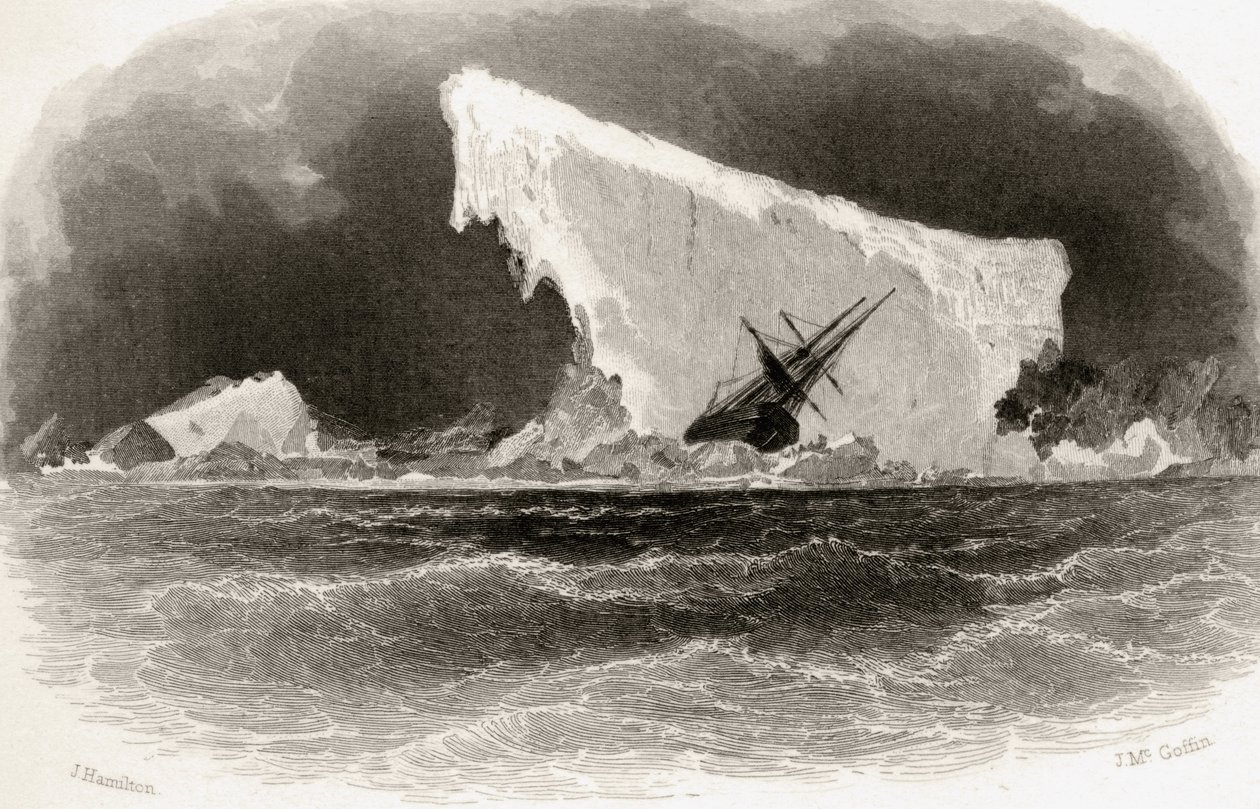 Schip Gestrand op IJsberg, gegraveerd door J. McGoffin, titelillustratie uit 