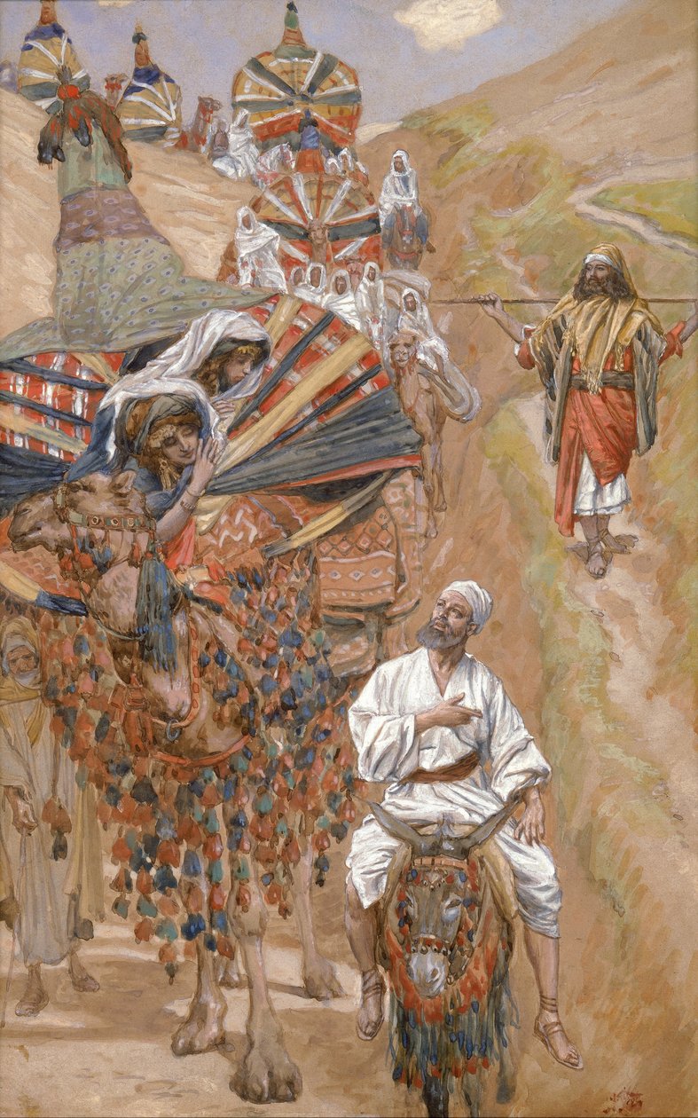 Rebecca Ontmoet Isaac op de Weg door James Jacques Joseph Tissot