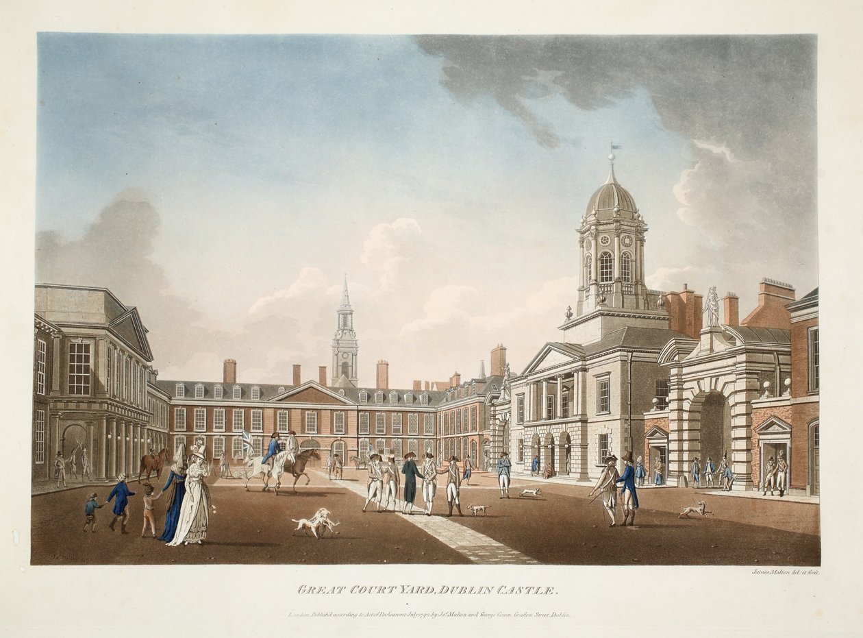 De grote binnenplaats, Dublin Castle, 1792 door James Malton