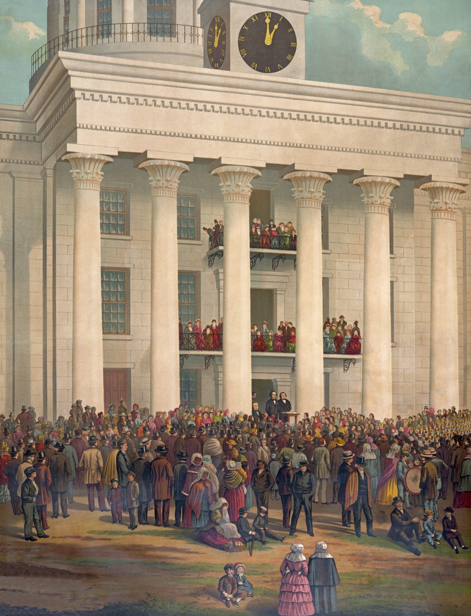 Het startpunt van de grote oorlog tussen de staten, inauguratie van Jefferson Davis, Montgomery, Alabama, 18 februari 1861, uitgegeven 1878 door James Massalon
