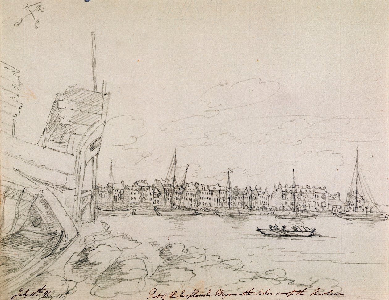 Deel van de Esplanade in Plymouth genomen over de haven, 1791 door James Moore