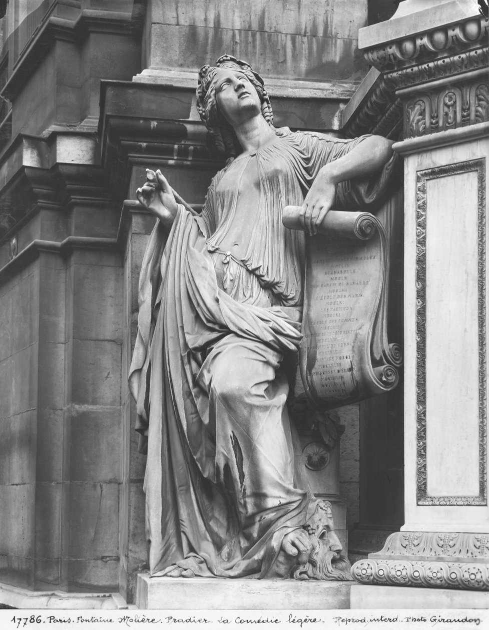 Moliere Fontein, Lichte Komedie, 1844 (marmer) (detail) door James Pradier