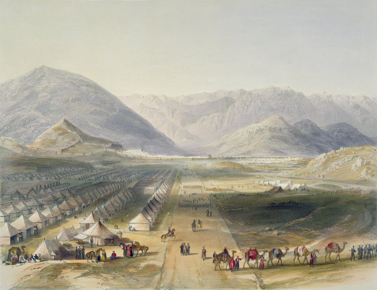 Kamp van het Kandahar-leger onder generaal Nott, buiten de muren van Caubul, bij de evacuatie van Afghanistan door de Britten, plaat 5 uit 