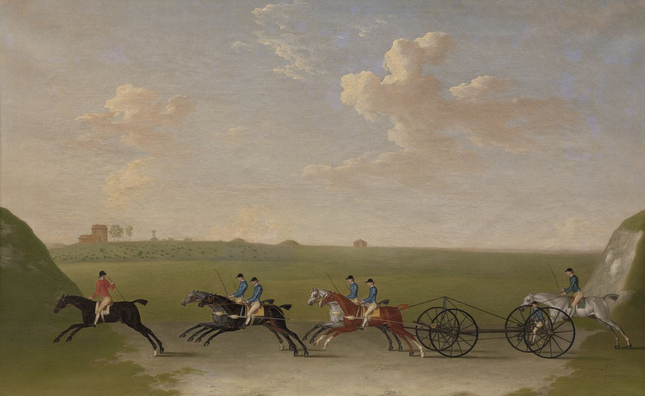 De Chaise-wedstrijd op Newmarket Heath op woensdag 29 augustus 1750 door James Seymour