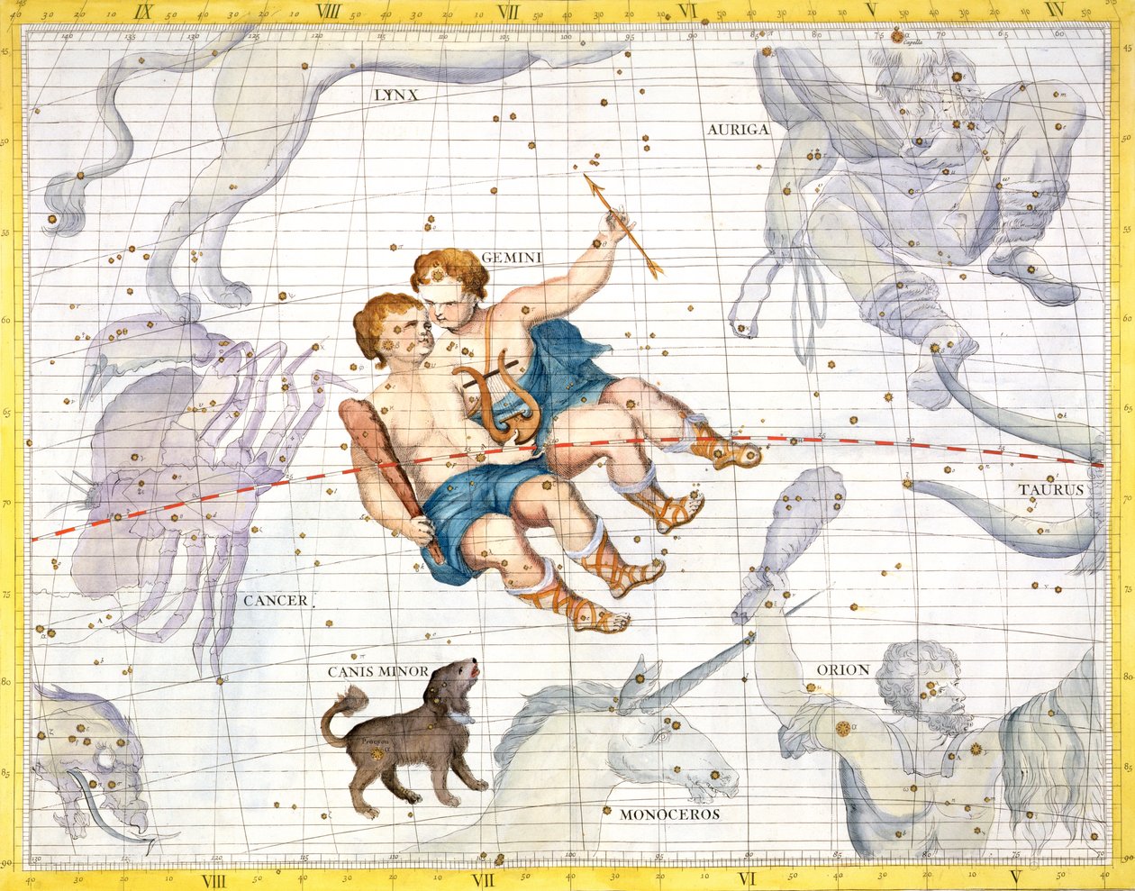 Constellatie van Tweelingen met Canis Minor, plaat 13 uit 