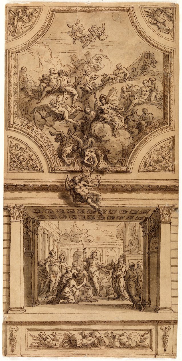 Studie voor trapdecoratie, Hanbury Hall door James Thornhill