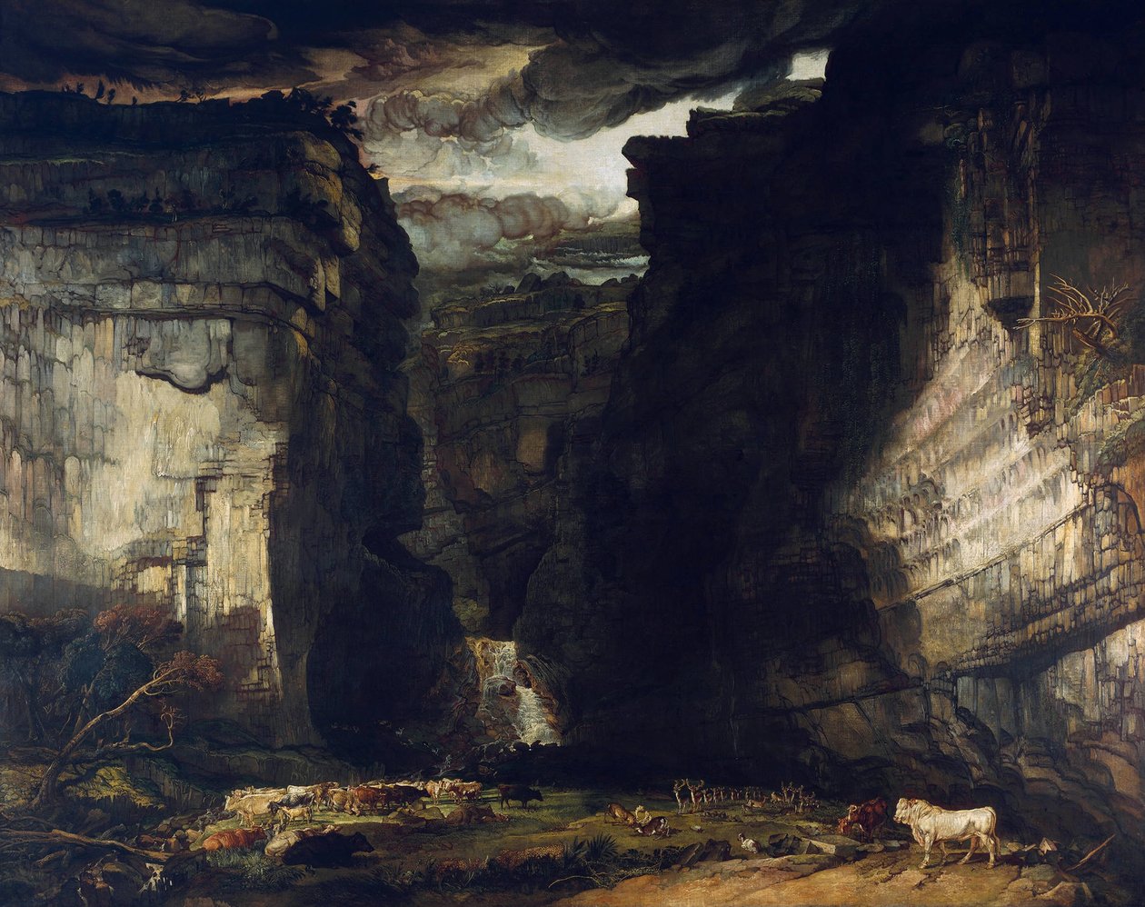 Gordale Scar (Een uitzicht op Gordale, in het landgoed van East Malham in Craven, Yorkshire, het eigendom van Lord Ribblesdale) door James Ward