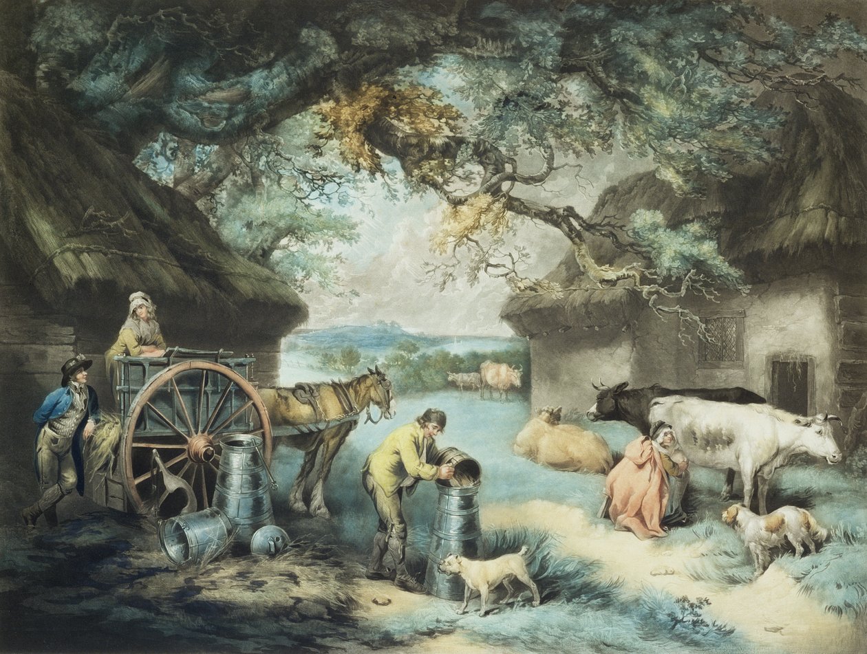 De Melkboerderij, gegraveerd door de kunstenaar, gepubliceerd door R. Ackermann, 1801 door James Ward