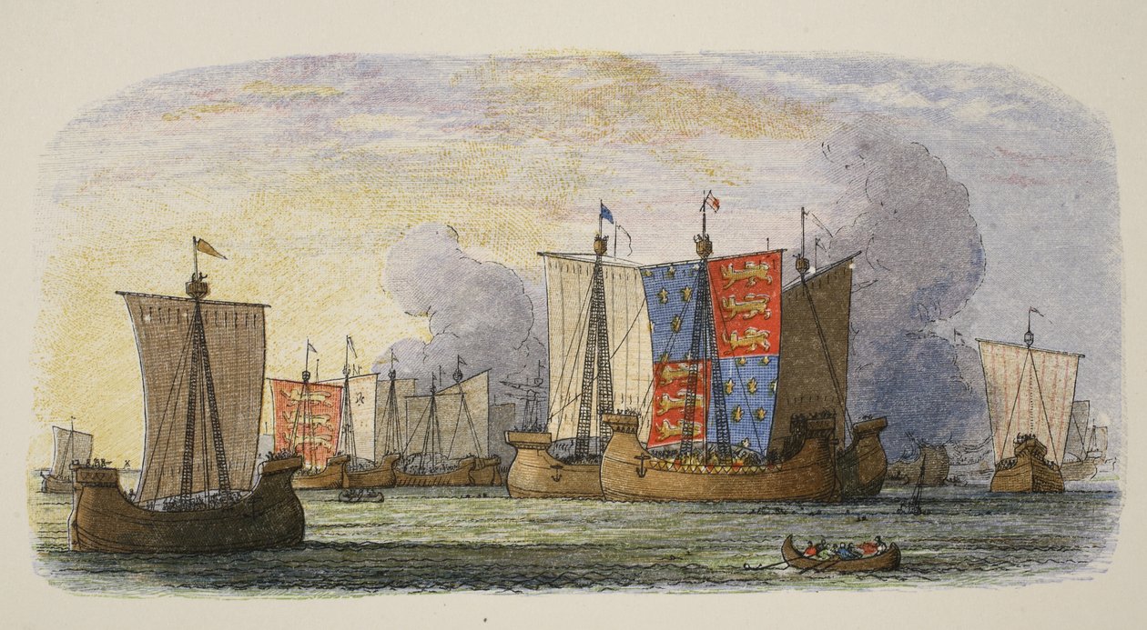 Slag bij Sluys, 1340, uit A Chronicle of England BC 55 to AD 1485, gepubliceerd in Londen, 1863 door James William Edmund Doyle
