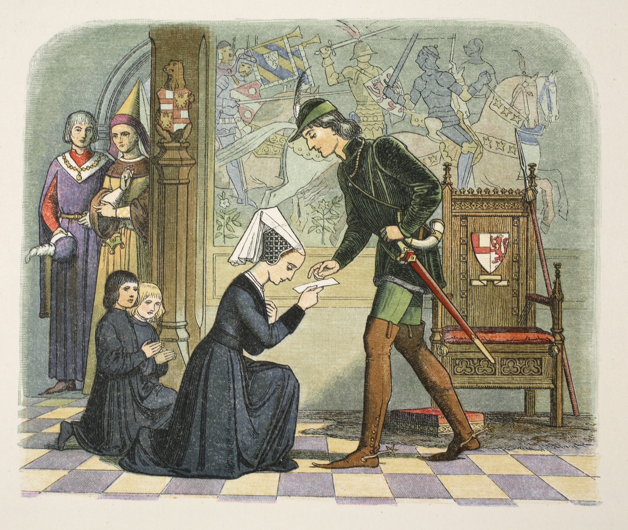 Edward IV en Lady Elizabeth Grey, 1 mei 1464, uit Een Kroniek van Engeland BC 55 tot AD 1485, uitgegeven Londen, 1863 door James William Edmund Doyle