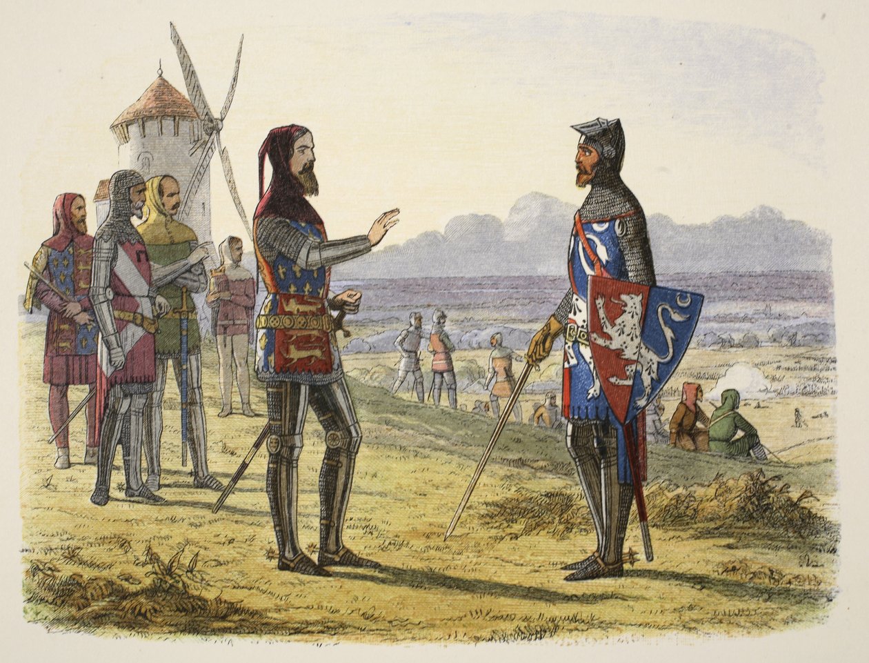 Edward weigert hulp aan zijn zoon bij Crécy, uit A Chronicle of England BC 55 to AD 1485, gepubliceerd Londen, 1863 door James William Edmund Doyle
