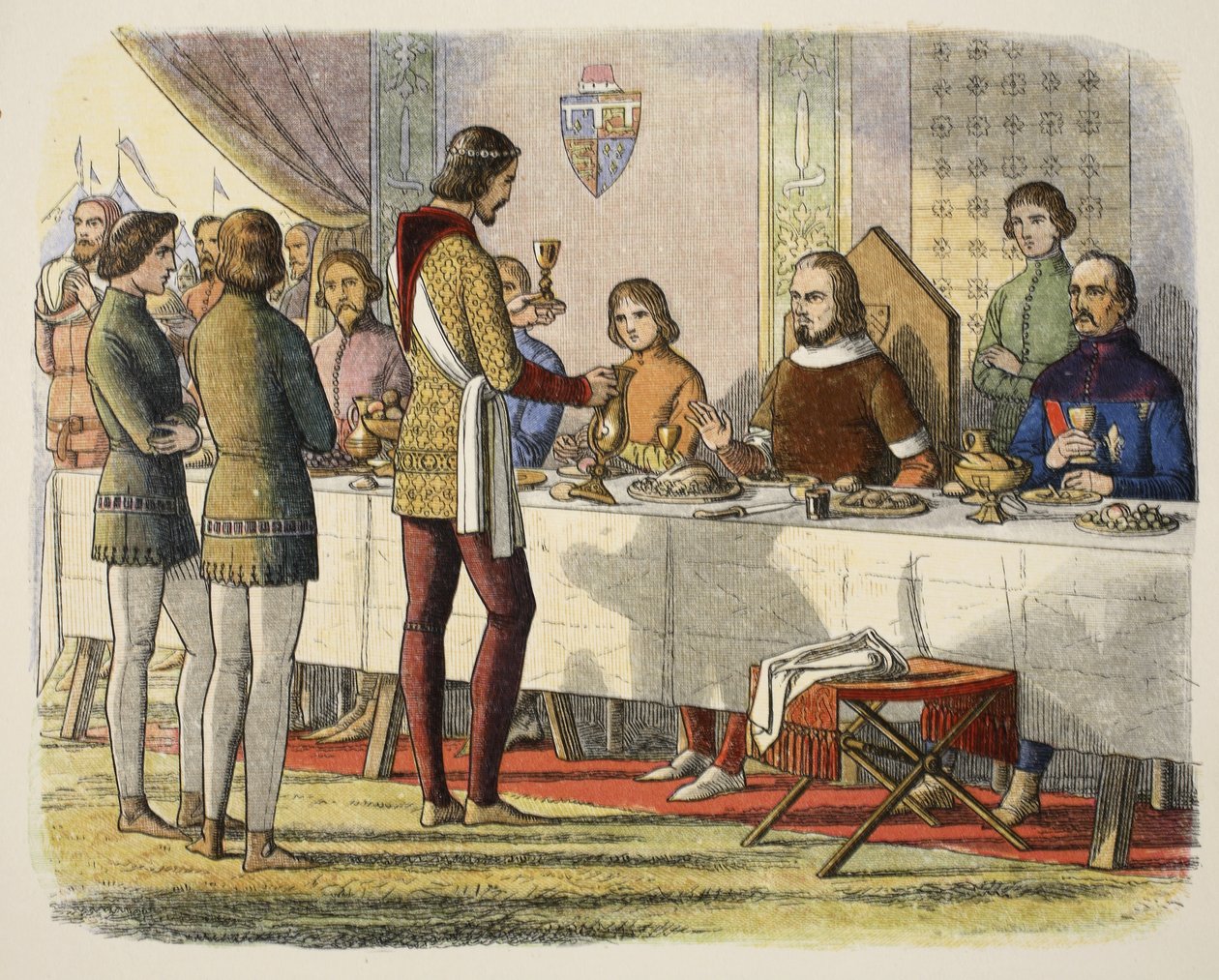 Prins Edward bedient John van Artois aan tafel na hem te hebben verslagen bij Poitiers, uit A Chronicle of England BC 55 to AD 1485, pub. London, 1863 door James William Edmund Doyle