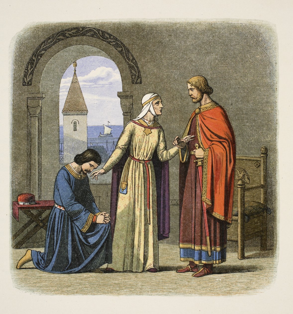 Richard vergeeft zijn broer John, 1194, uit Een Kroniek van Engeland BC 55 tot AD 1485, gepubliceerd in Londen, 1863 door James William Edmund Doyle