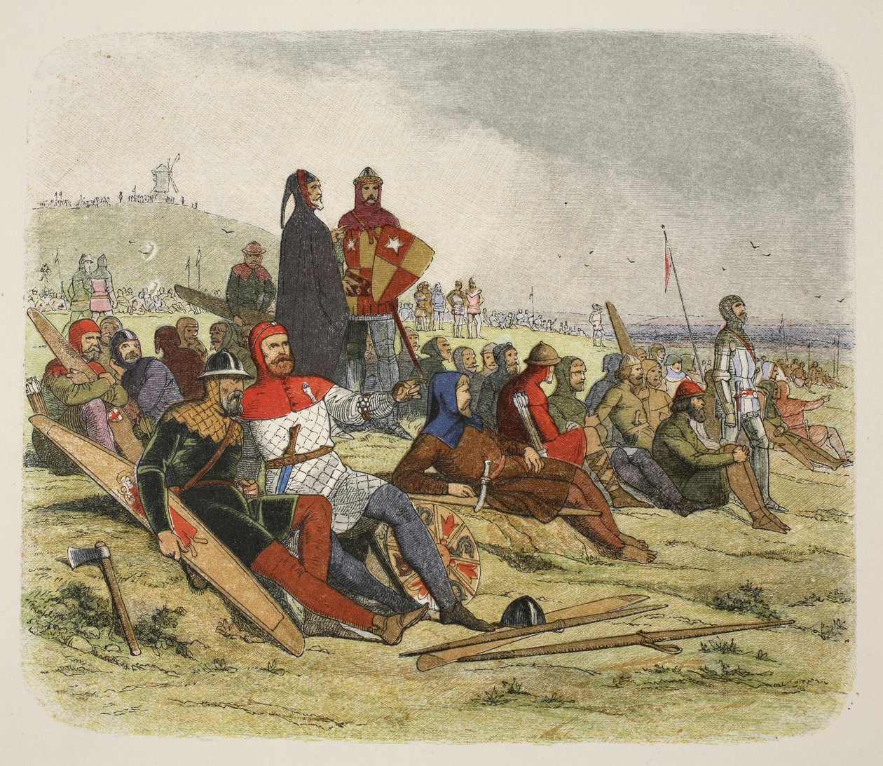 De Engelsen wachten op de Fransen bij Crécy, uit Een Kroniek van Engeland BC 55 tot AD 1485, gepubliceerd in Londen, 1863 door James William Edmund Doyle