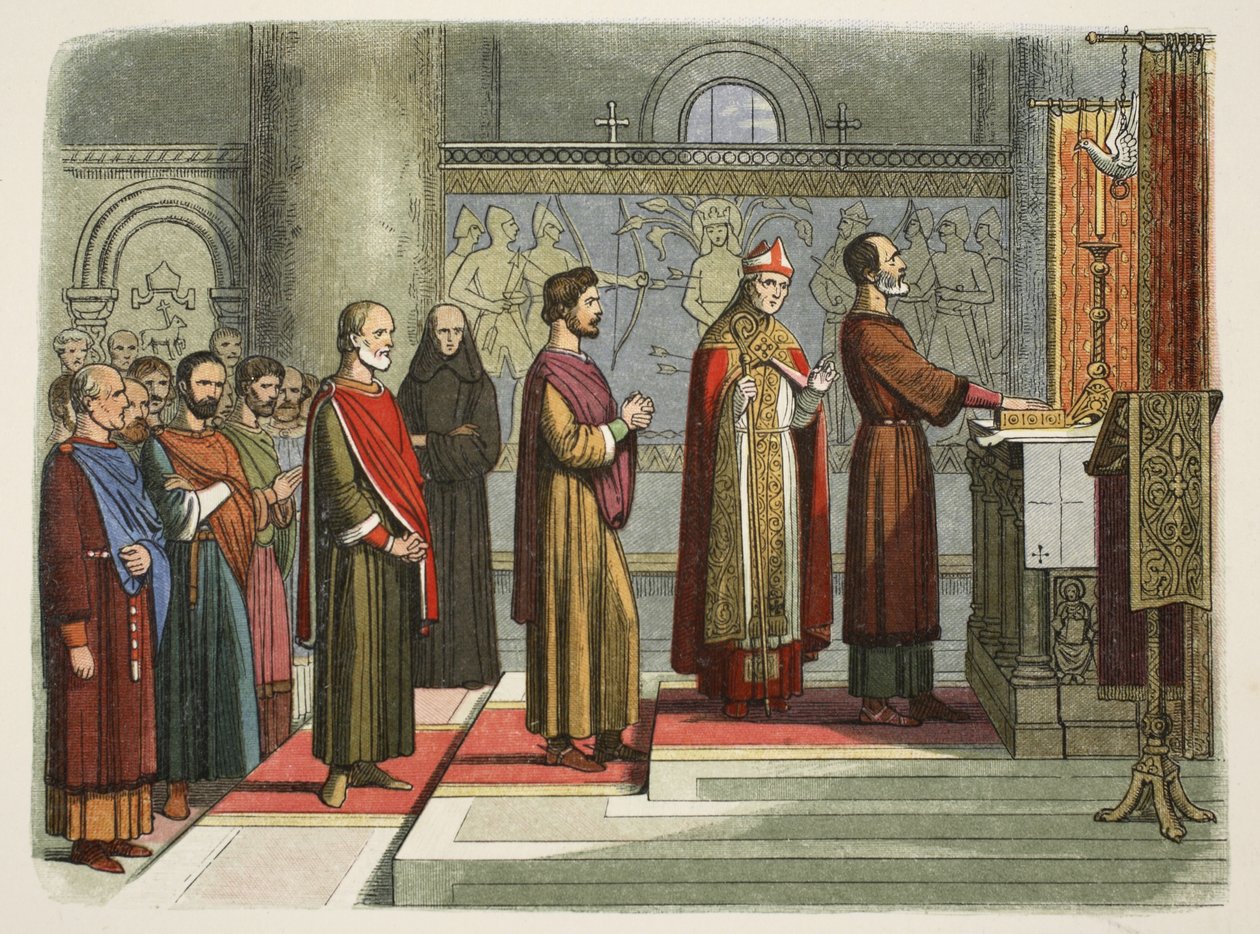 De baronnen zweren hun vrijheden te bereiken, 1214, uit A Chronicle of England BC 55 to AD 1485, uitgegeven in Londen, 1863 door James William Edmund Doyle