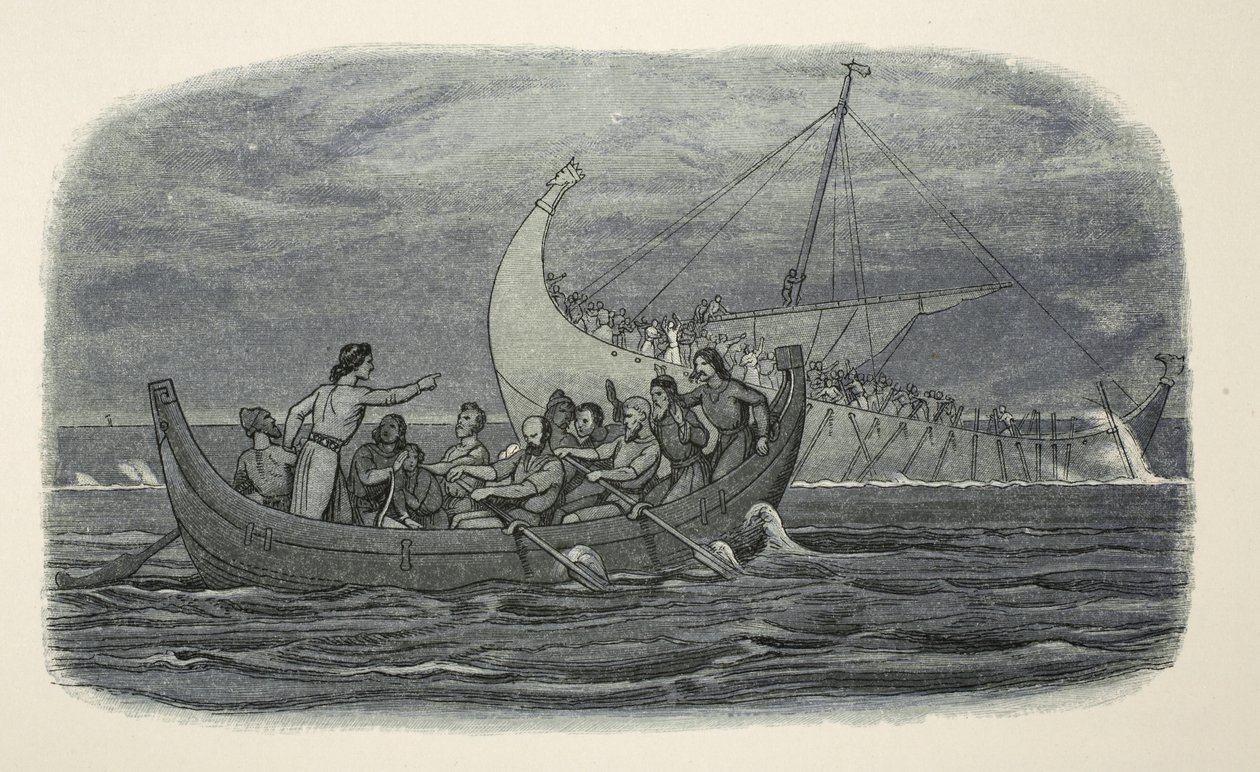 Wrak van het Witte Schip, uit Een Kroniek van Engeland BC 55 tot AD 1485, gepubliceerd in Londen, 1863 door James William Edmund Doyle