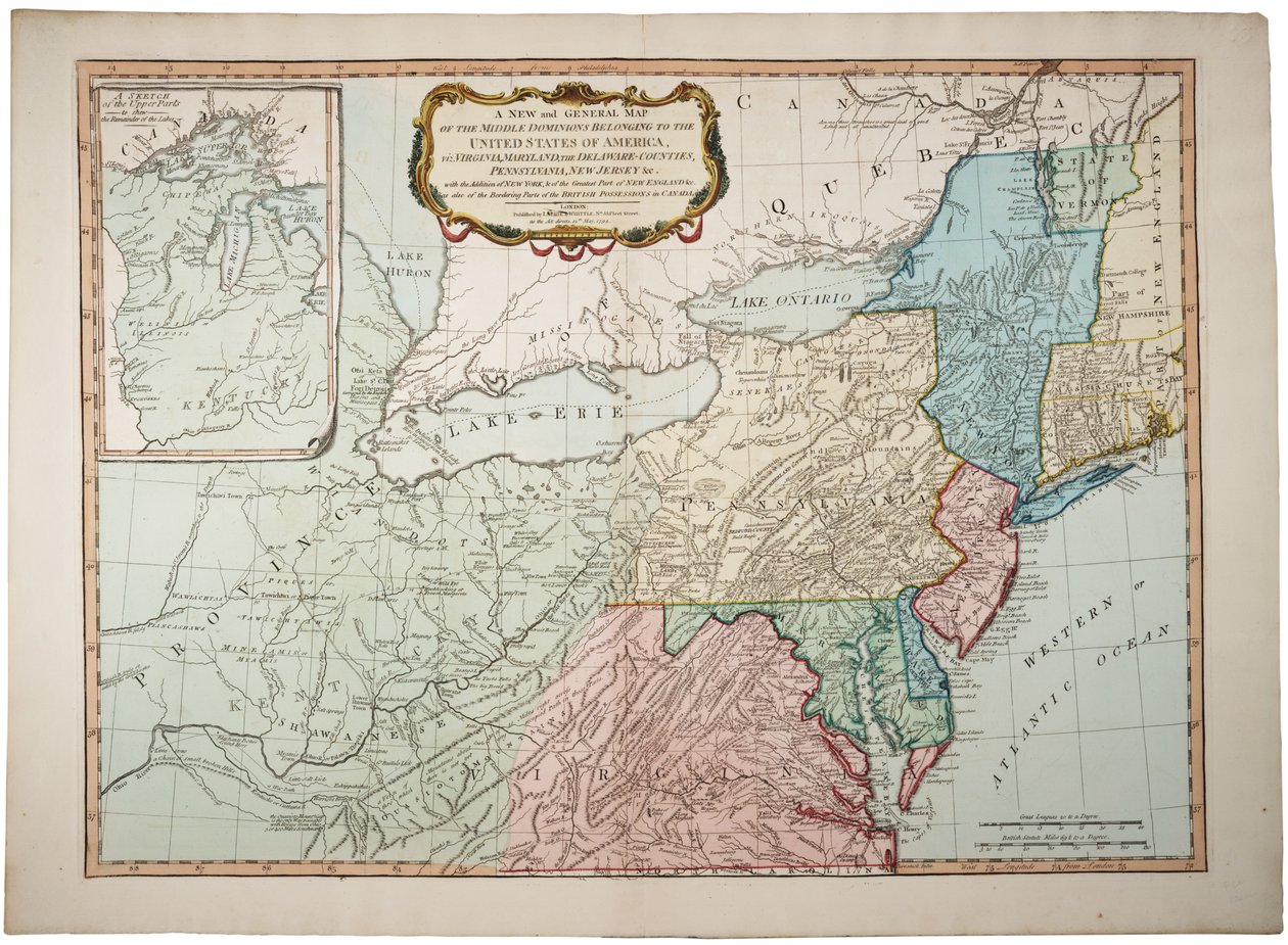 Een nieuwe en algemene kaart van het middengebied behorend tot de Verenigde Staten, 14 mei 1794 door James and Laurie, Robert Whittle