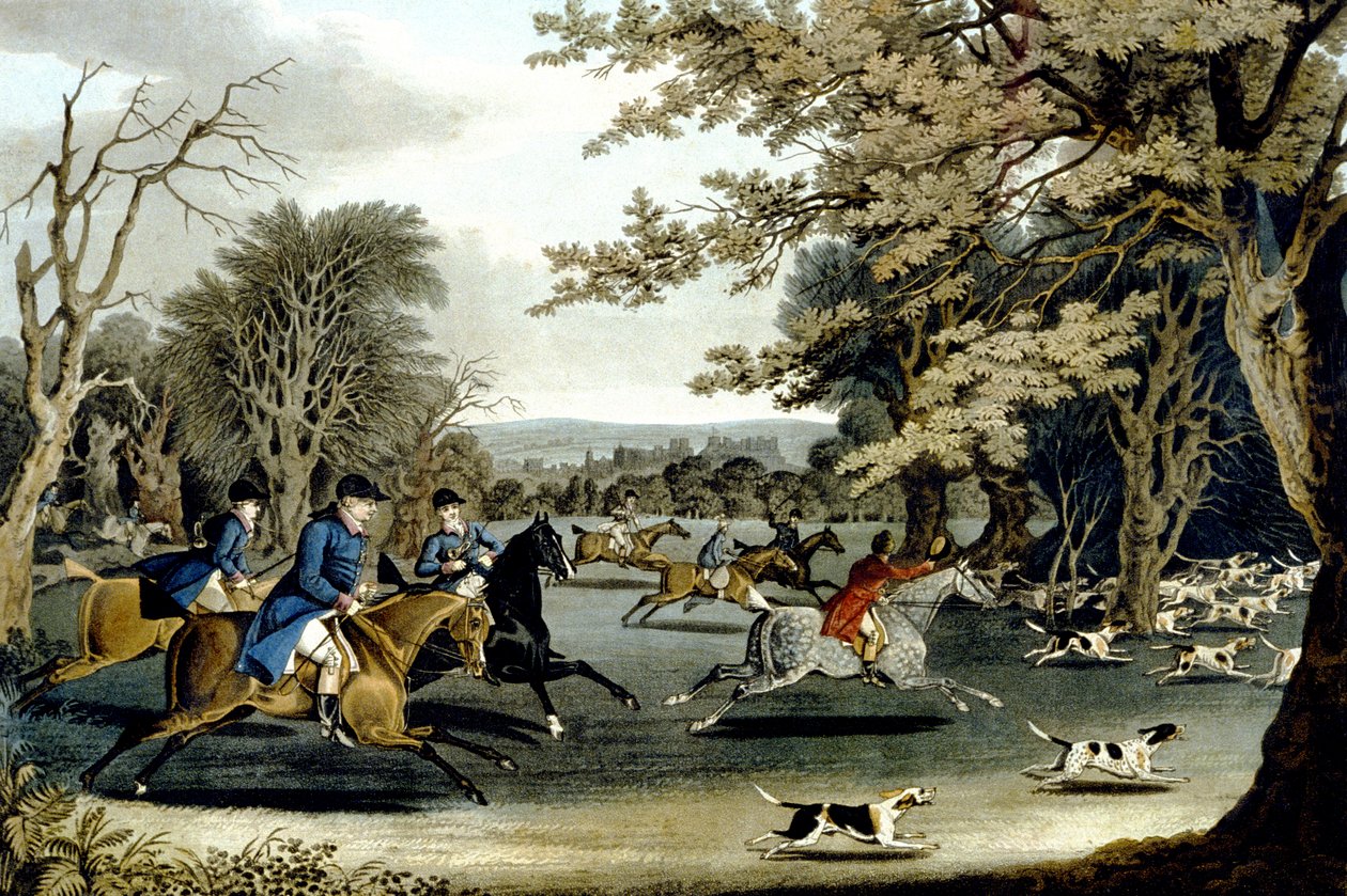 Koninklijke jacht in Windsor Park, gegraveerd door Matthew Dubourg (fl.1813-20) 1829 door James (after) Pollard