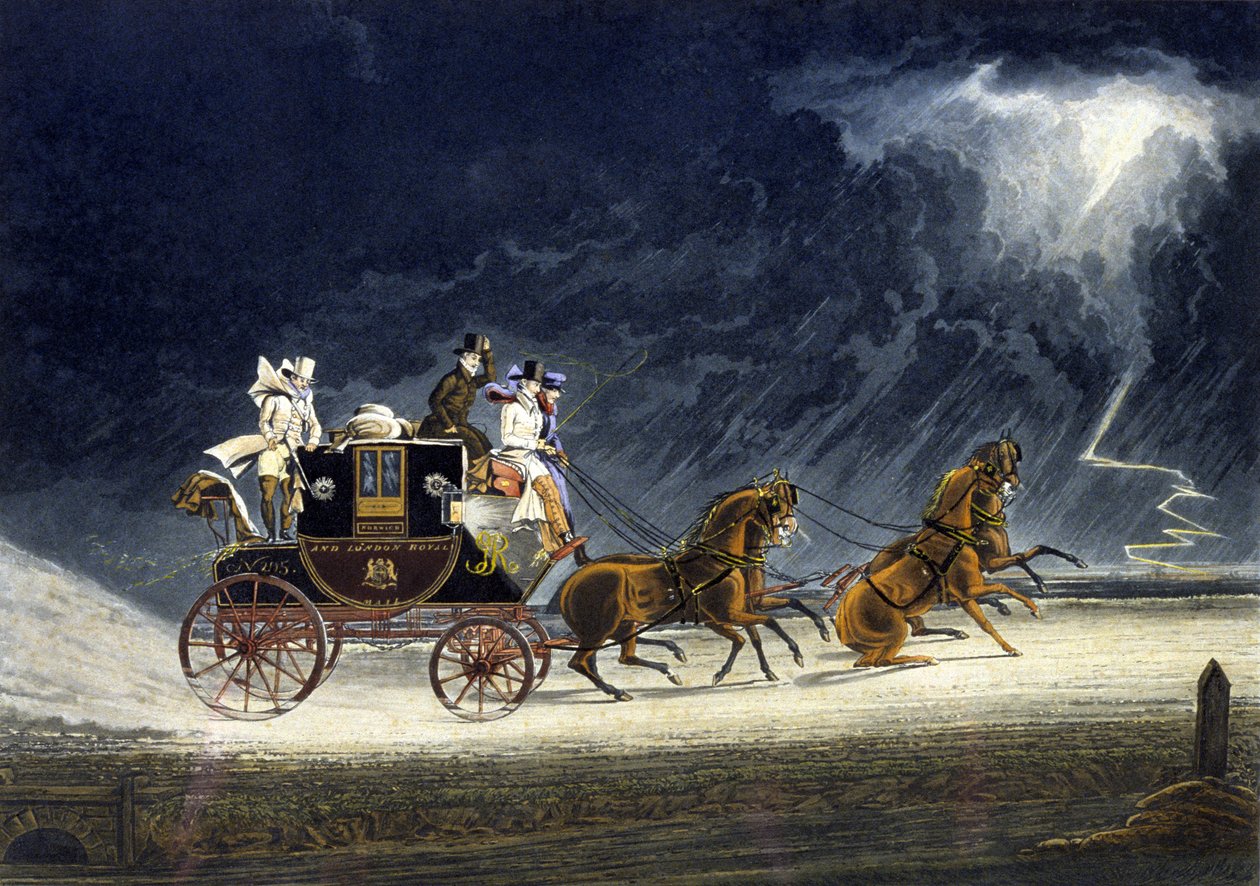 De Postkoets in een Onweersbui, gegraveerd door R.G. Reeve door James (after) Pollard