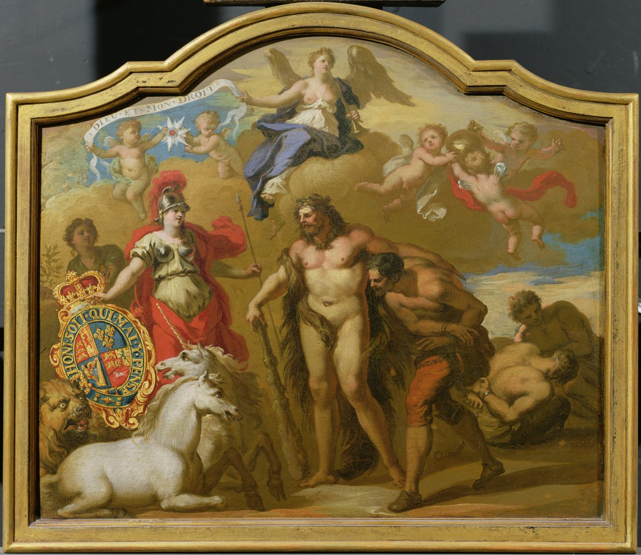 Allegorie van de Macht van Groot-Brittannië te Land, ontwerp voor een decoratief paneel voor de ceremoniële koets van George I, c.1718 door James (attr. to) Thornhill