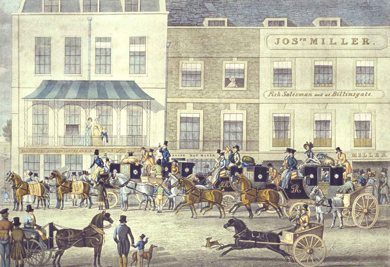 West Country Mail bij het Gloucester Coffee House, Piccadilly ...