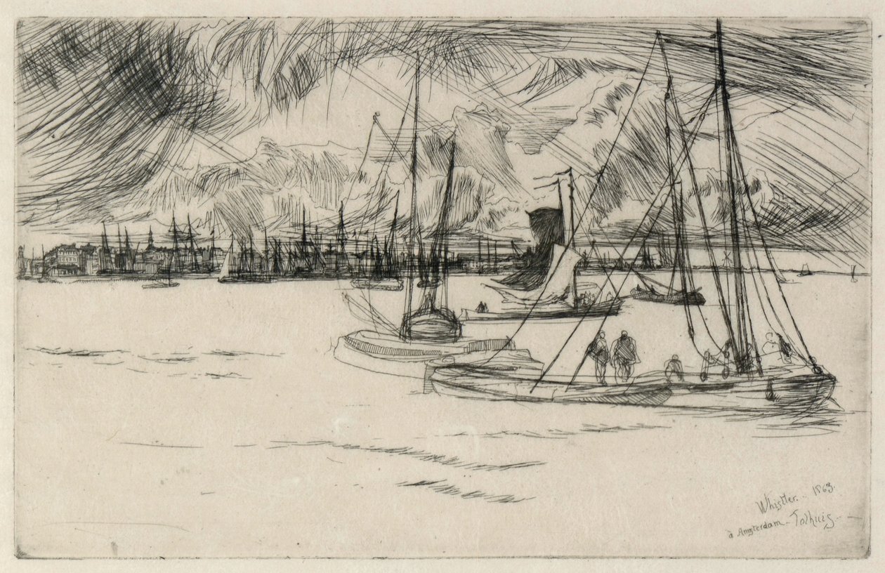 Amsterdam vanaf het Tolhuis door James Abbott McNeill Whistler