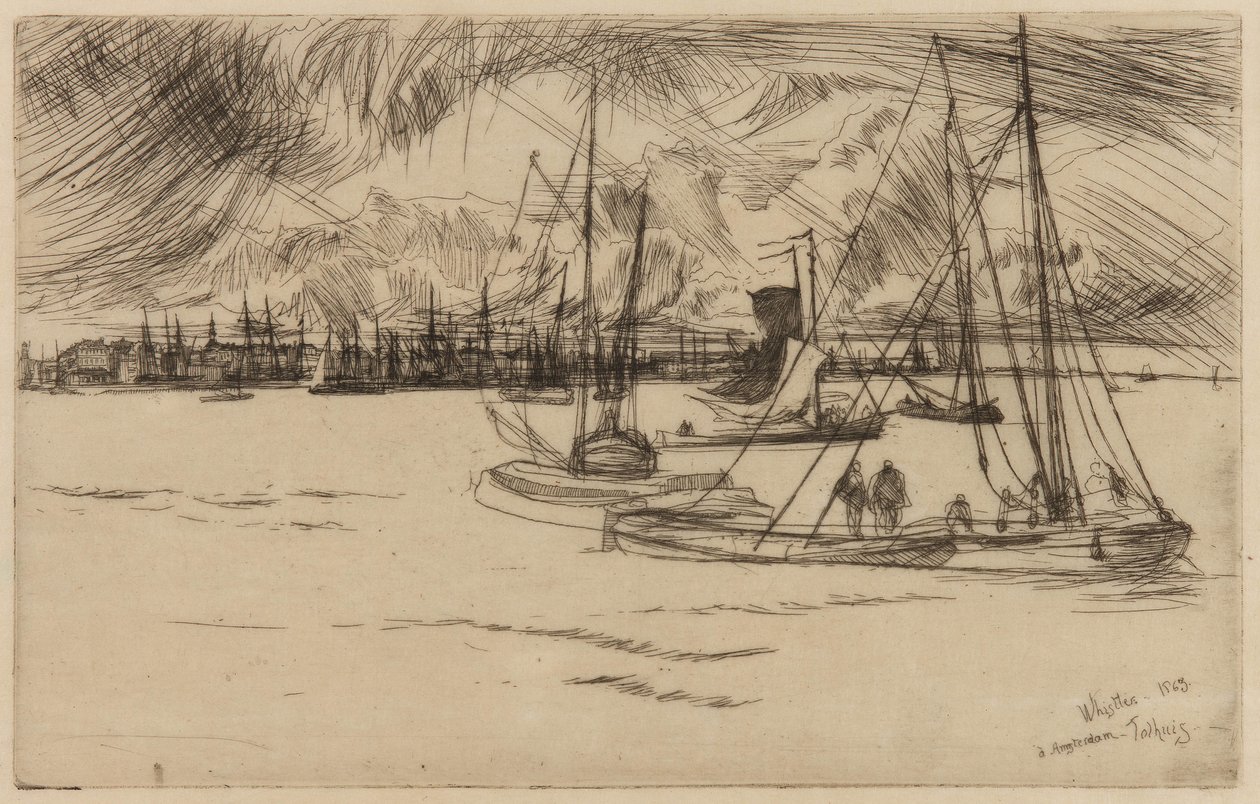 Amsterdam, vanaf het Tolhuis, 1863 door James Abbott McNeill Whistler