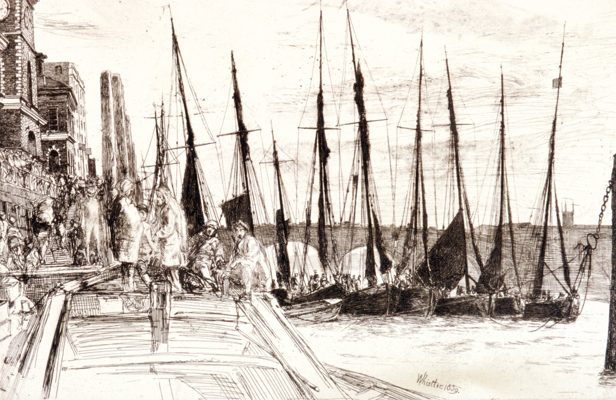 Boten naast Billingsgate, Londen, 1859 door James Abbott McNeill Whistler
