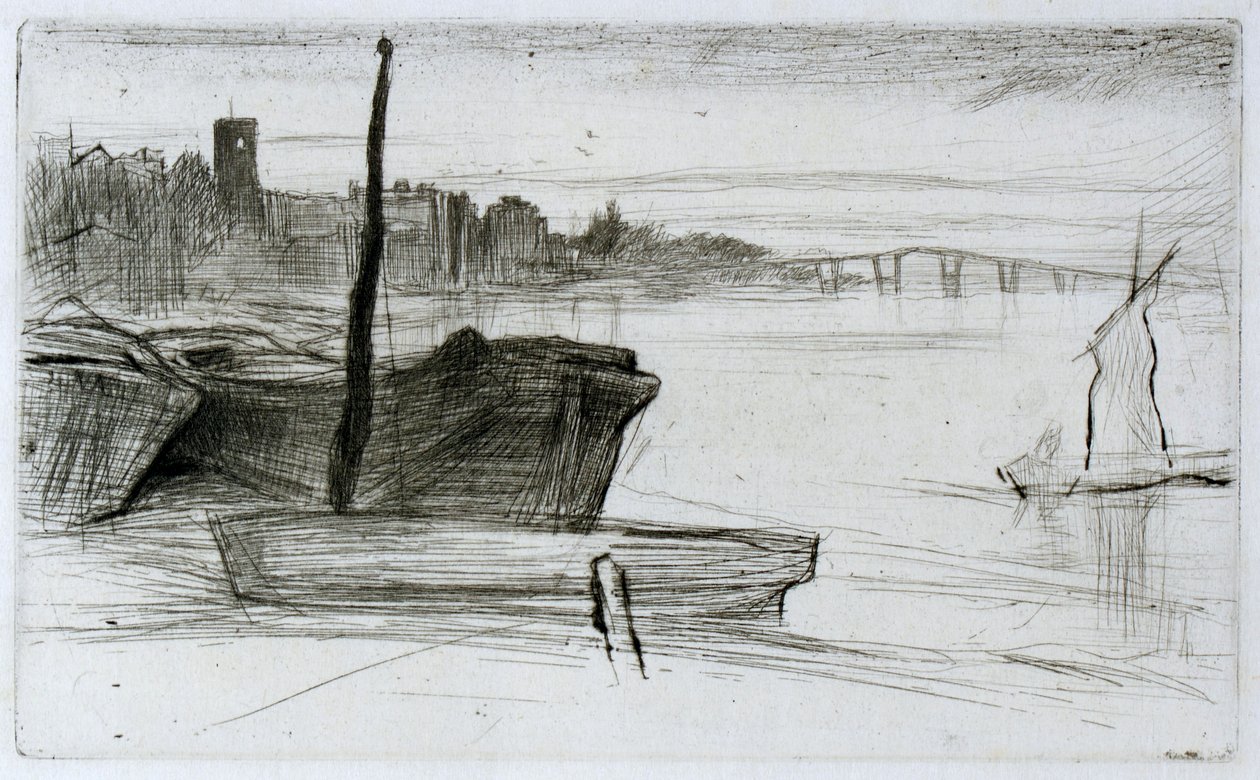 Chelsea Brug en Kerk door James Abbott McNeill Whistler
