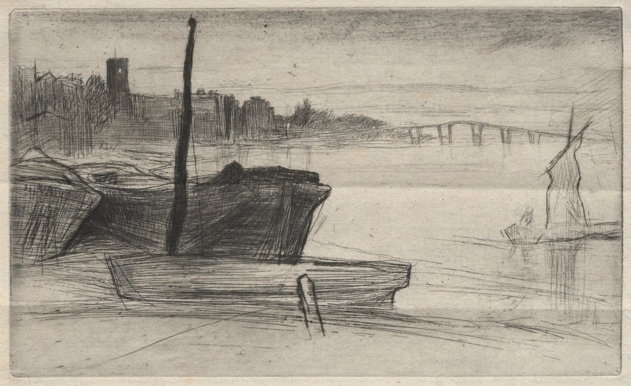 Chelsea Brug en Kerk, 1871 door James Abbott McNeill Whistler
