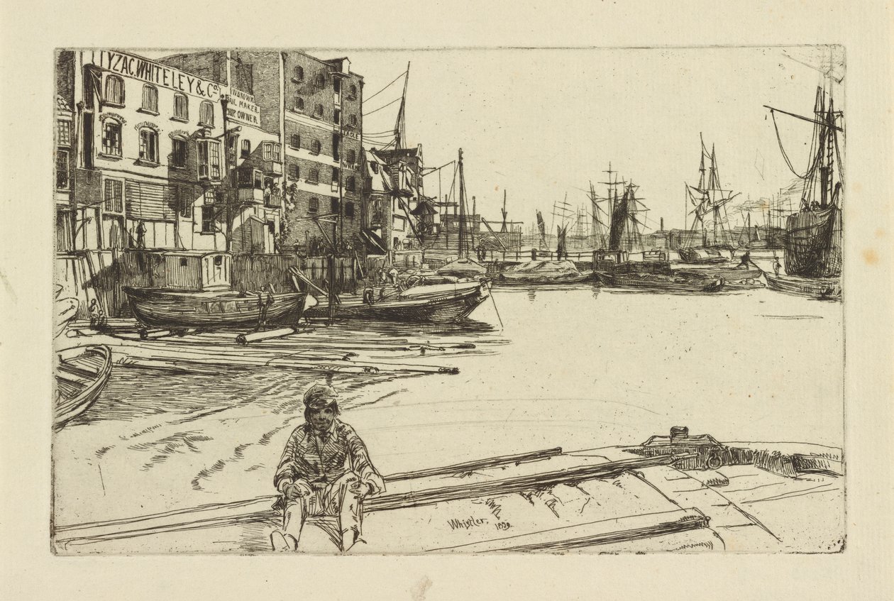 Eagle Wharf Tyzac Whiteley en Co., 1859 door James Abbott McNeill Whistler