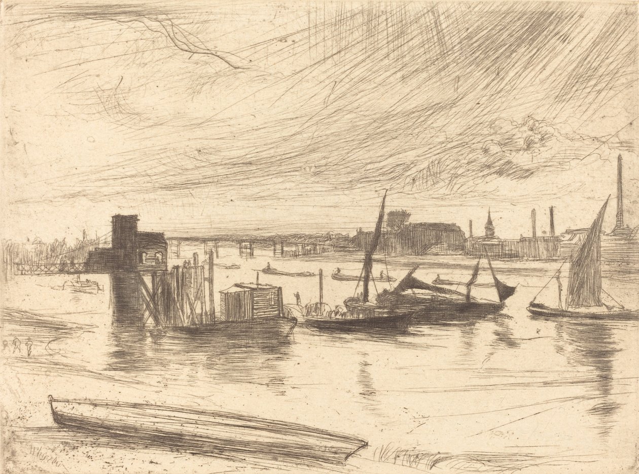 Vroege ochtend, Battersea door James Abbott McNeill Whistler