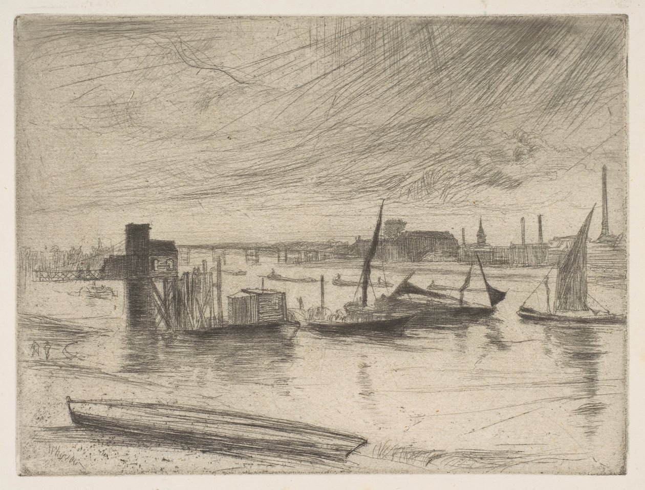 Vroege ochtend, Battersea Battersea Dageraad Cadogan Pier, 1861 door James Abbott McNeill Whistler