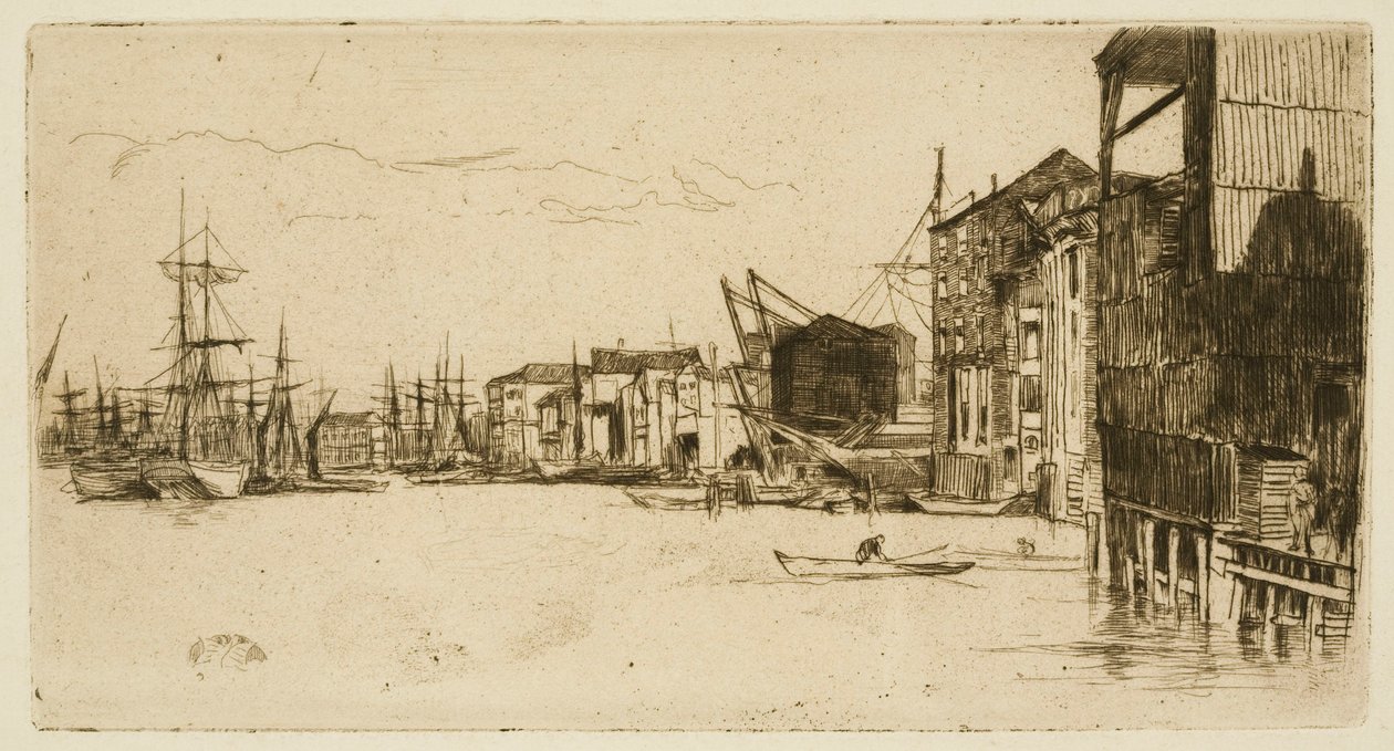 Free Trade Wharf in Londen door James Abbott McNeill Whistler