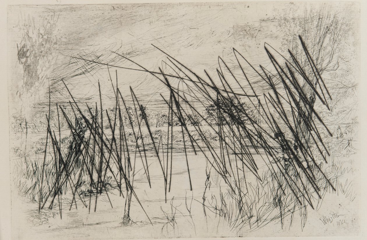 Landschap met een visser, 1861 door James Abbott McNeill Whistler