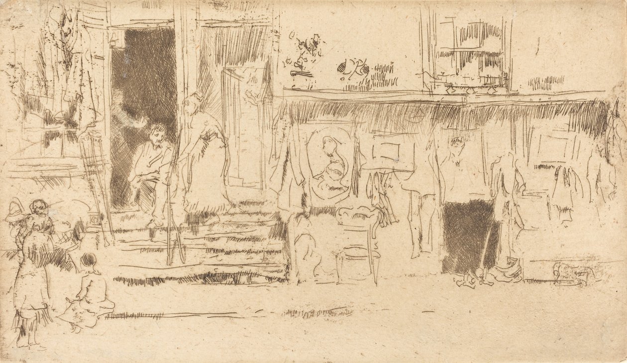 Oude-kledingwinkel, No.II, ca. 1884-1886 door James Abbott McNeill Whistler
