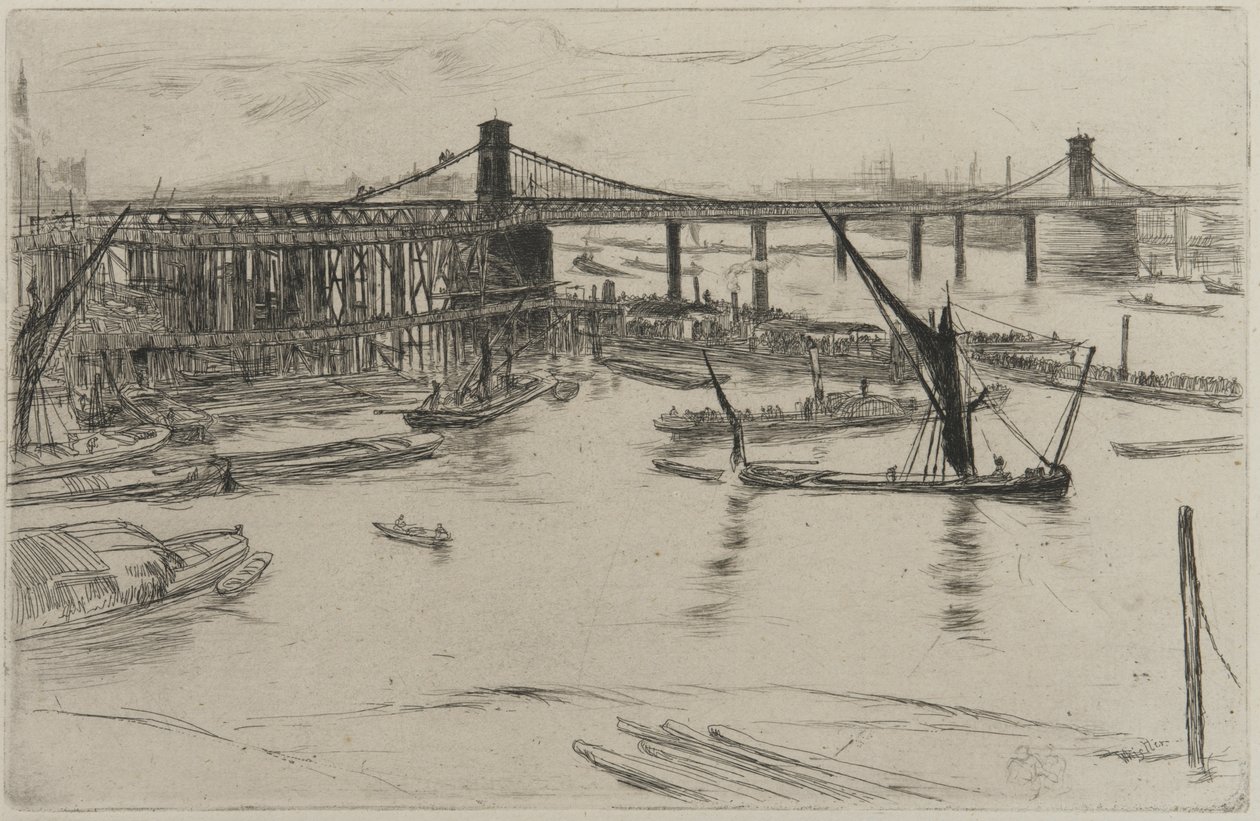 Oude Hungerford Bridge, 1861 door James Abbott McNeill Whistler